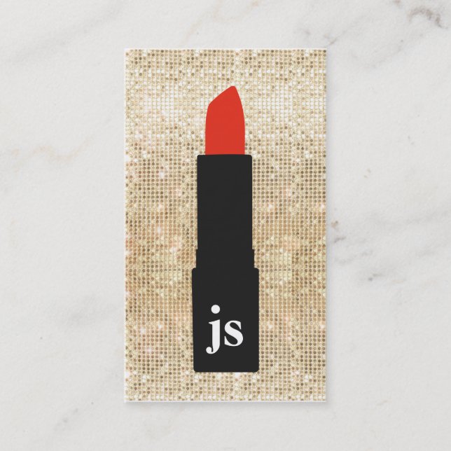 Carte De Visite Monogram Gold Sequin Maquillage Artiste Lipstick B (Devant)