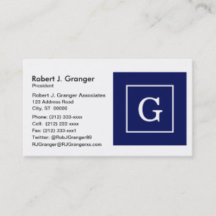Carte De Visite Monogram initial de la Navy Blue White Framed