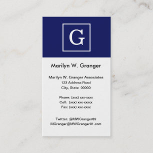 Carte De Visite Monogram initial de la Navy Blue White Framed