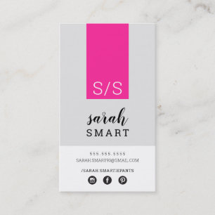 Carte De Visite MONOGRAM INITIALS, onglet moderne noir rose gris