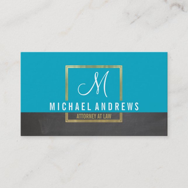 Carte De Visite MONOGRAM LOGO boîte à or moderne chic aqua charbon (Devant)
