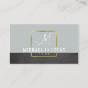 Carte De Visite MONOGRAM LOGO moderne boîte à or intelligent gris 