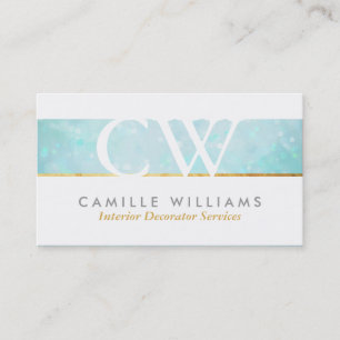 Carte De Visite MONOGRAM LOGO whimsal ethereal bokeh aqua bleu