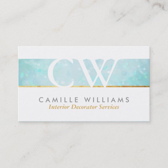 Carte De Visite MONOGRAM LOGO whimsal ethereal bokeh aqua bleu (Devant)