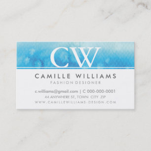 Carte De Visite MONOGRAM LOGO whimsical ombre aquarelle aqua bleu