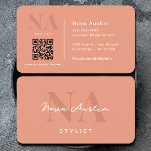 Carte De Visite Monogram Luxe Tendance Esthétique Rose Corail Code