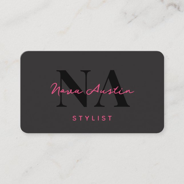 Carte De Visite Monogram Luxe Trendy Aesthetic Hot Pink QR Code (Devant)