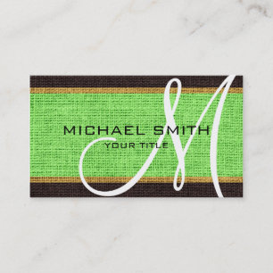 Carte De Visite Monogram Mint Green Burlap Linen Russe Jute