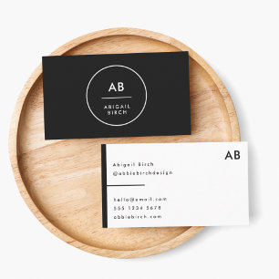 Carte De Visite Monogram Modern Minimum Black and White