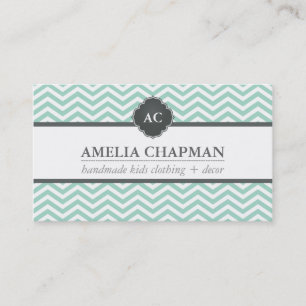 Carte De Visite MONOGRAM moderne chevron motif menthe vert gris