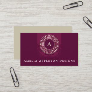 Carte De Visite MONOGRAM moderne chic élégant rotor maroon taupe
