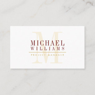 Carte De Visite MONOGRAM moderne simple masculine or bordeaux roug