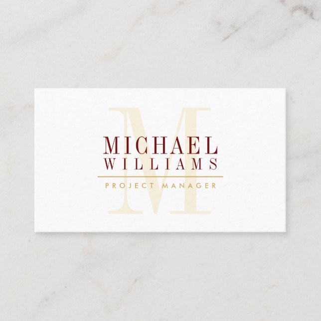 Carte De Visite MONOGRAM moderne simple masculine or bordeaux roug (Devant)