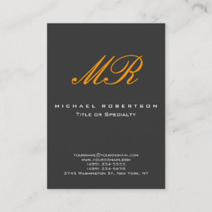 Carte de visite Monogram Orange Yellow Grey Chubby