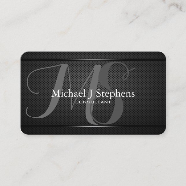 Carte De Visite Monogram Professional Texturé Métal Noir (Devant)