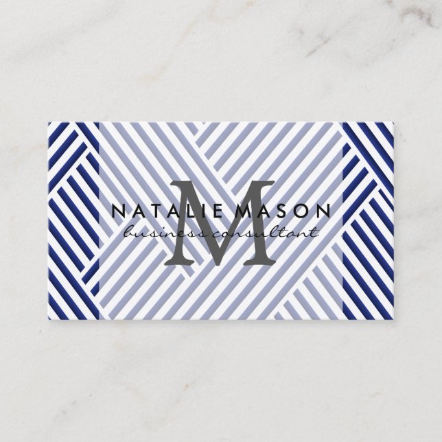 Carte De Visite  Monogram | Rayures bleues (Devant)