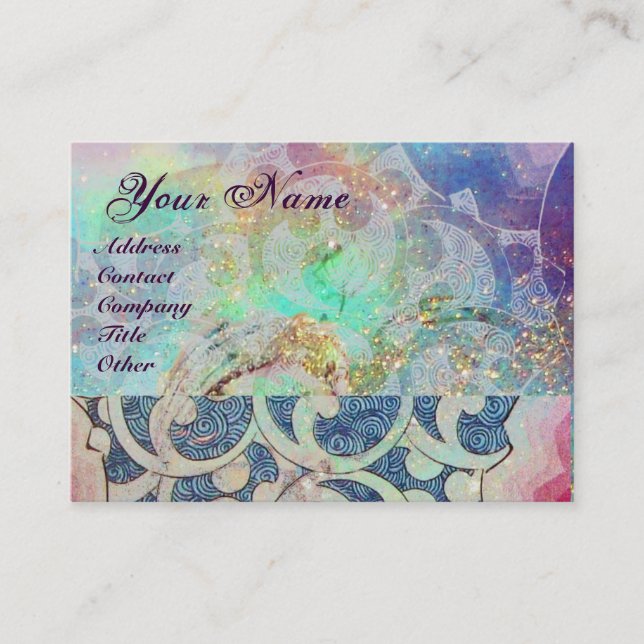 Carte De Visite MONOGRAM VAGUES, vibrante, violet bleu rose (Devant)