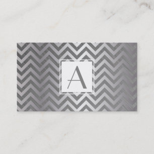 Carte De Visite Monogram White Box Chevron Motif métallique