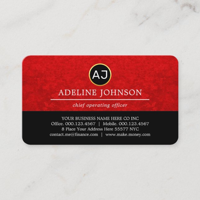 Carte De Visite Monogram Your Name On Red Grunge Layer (Devant)