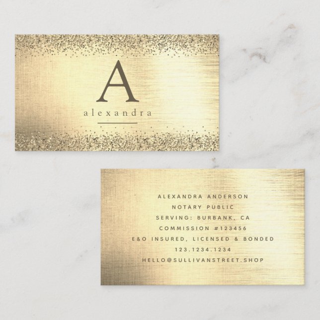 Carte De Visite Monograme de Gold Glitter Foil (Devant / Derrière)