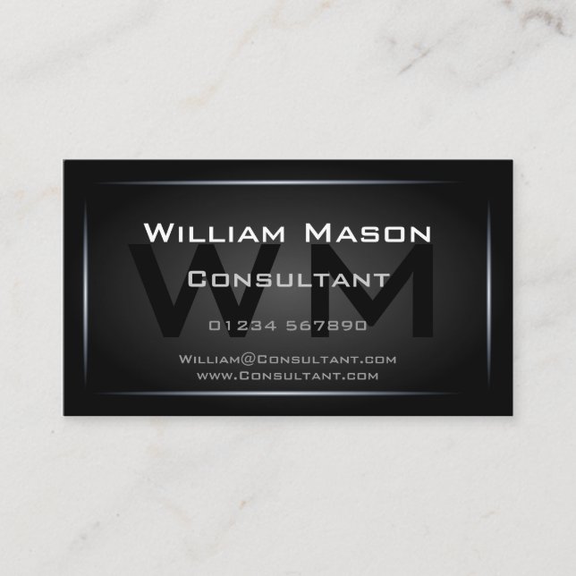 Carte De Visite Monogramme à cadre noir classique professionnel (Devant)