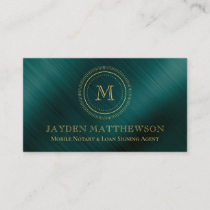 Carte De Visite Monogramme à cadre rond professionnel Emerald Gree