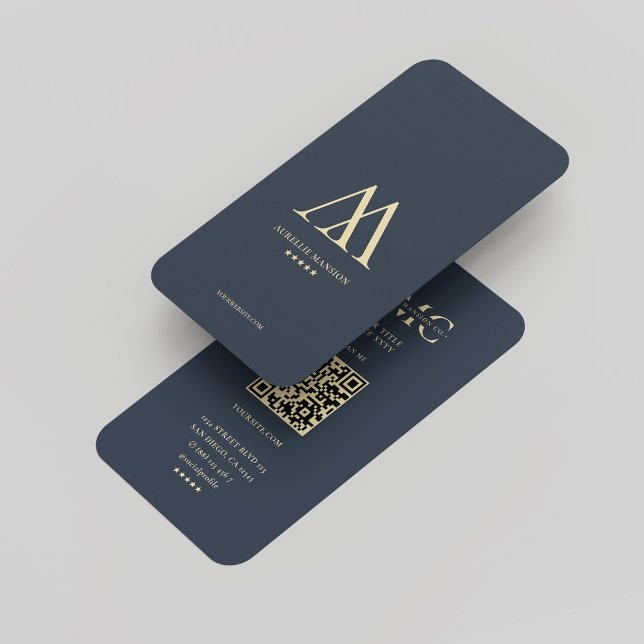 Carte De Visite Monogramme A M Logo Professionnel Moderne Bleu fon (Monogram A M Logo Professional Modern Dark Blue Business Card
)