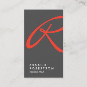 Carte de visite Monogramme à tendance gris-rouge c