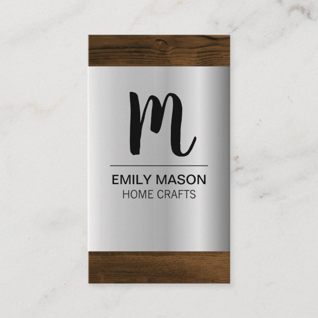 Carte De Visite Monogramme | Acier Métallo Grain Trim (Devant)