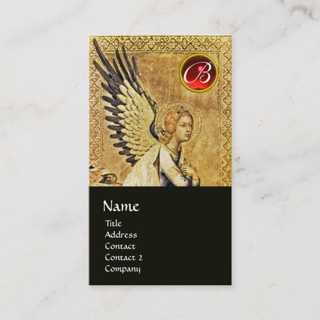 Carte De Visite MONOGRAMME ANGEL ANNONCE, Rubis rouge, Noir (Devant)