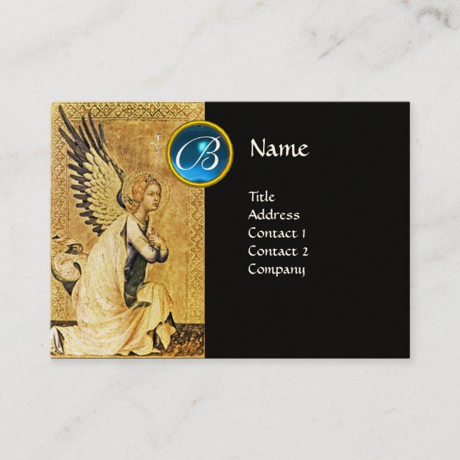 Carte De Visite MONOGRAMME ANGEL ANNONCE, Sapphire Bleu (Devant)