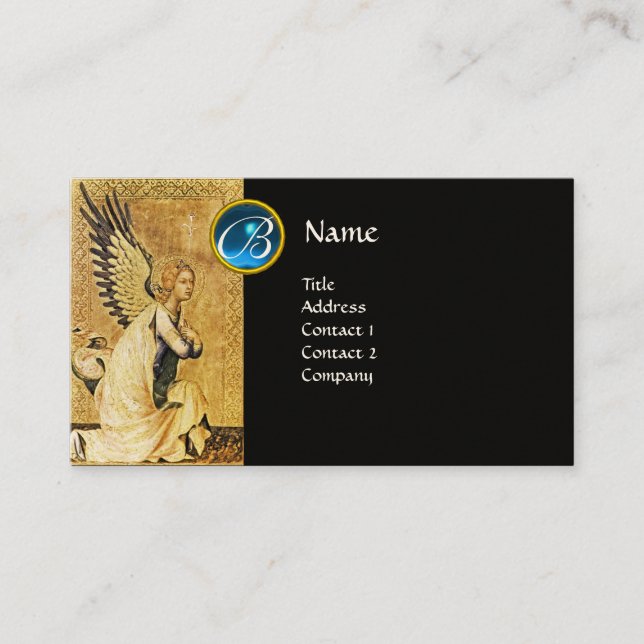 Carte De Visite MONOGRAMME ANGEL ANNONCE, Sapphire Bleu (Devant)