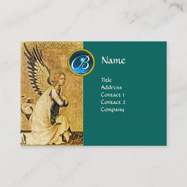 Carte De Visite MONOGRAMME ANGEL ANNONCE, Sapphire Bleu, Vert (Devant)