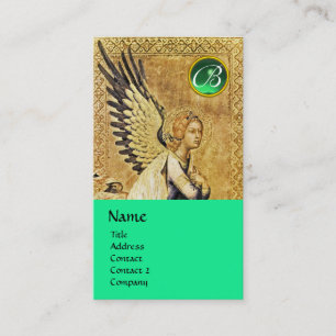 Carte De Visite MONOGRAMME ANGEL ANNONCE, vert émeraude