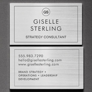Carte De Visite Monogramme argent brossé de luxe moderne