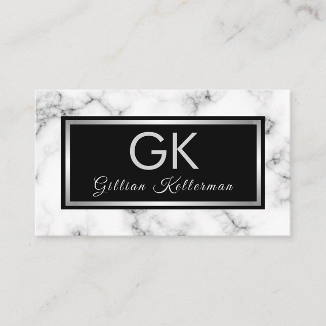 Carte De Visite Monogramme argent en marbre tendance (Devant)