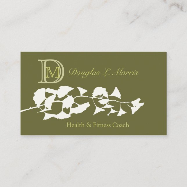 Carte De Visite Monogramme argenté blanc d'arbre de Ginkgo de (Devant)