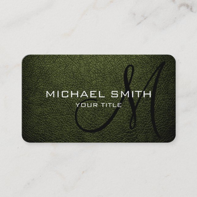 Carte De Visite Monogramme Armée Green Leather Look (Devant)