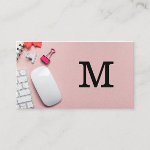 Carte De Visite Monogramme   Arrière - plan de bureau en cuir rose
