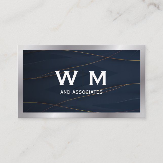Carte De Visite Monogramme | Arrière - plan Gold Blue (Devant)