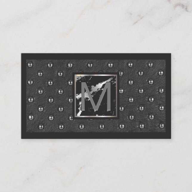 Carte De Visite Monogramme | Arrière - plan rembourré en marbre (Devant)