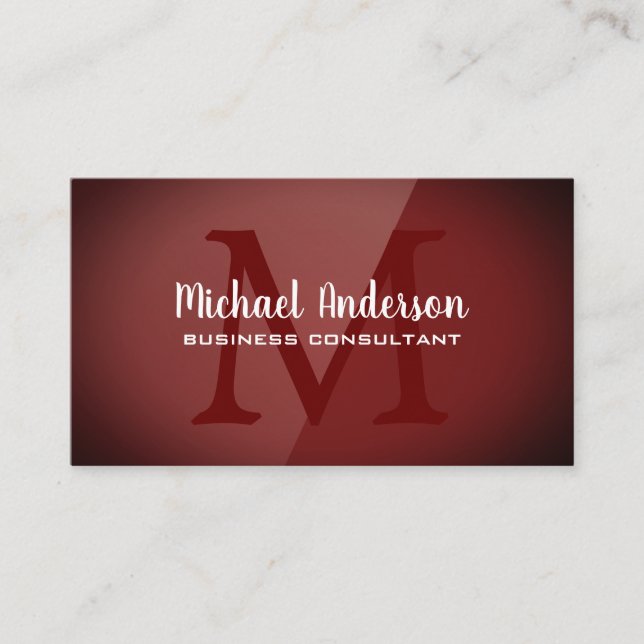 Carte De Visite Monogramme | Arrière - plan rouge foncé (Devant)