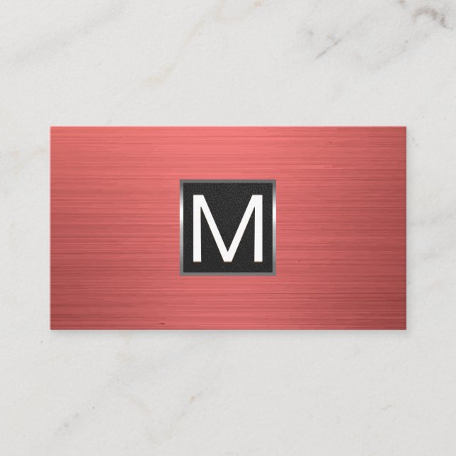 Carte De Visite Monogramme | Arrière - plan rouge métallique (Devant)