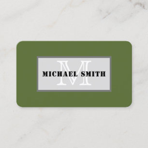 Carte De Visite Monogramme Arrière - plan vert clair d'olive foncé