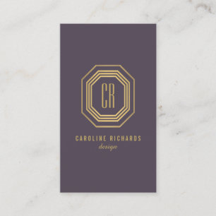 Carte De Visite Monogramme Art Déco vintage Gold/violet Vertical