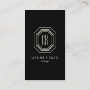 Carte De Visite Monogramme Art Déco vintage gris/noir vertical