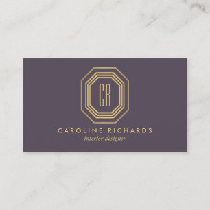 Carte De Visite Monogramme Art Déco vintage or/pourpre