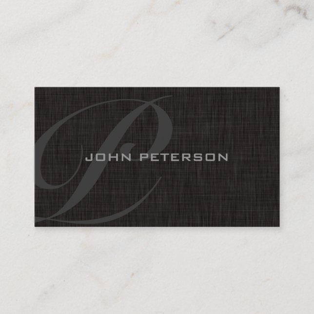 Carte De Visite Monogramme atténué texture de lin NOIR (Devant)