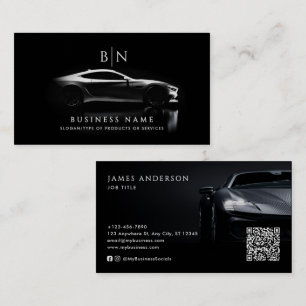 Carte De Visite Monogramme auto/auto moderne QR Code & médias soci