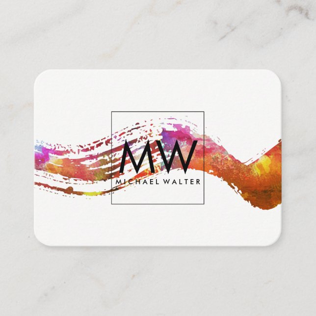 Carte De Visite Monogramme avec aquarelle moderne brossé (Devant)